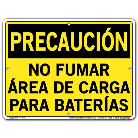 Vestil Aluminum Sign, 9-1/2" Height, 12-1/2" Width, Aluminum, Rectangle, Spanish SI-C-16-B-AL-080-S